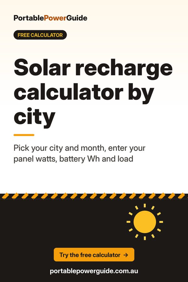 Solar recharge calculator by city: Portable Power Guide summary graphic